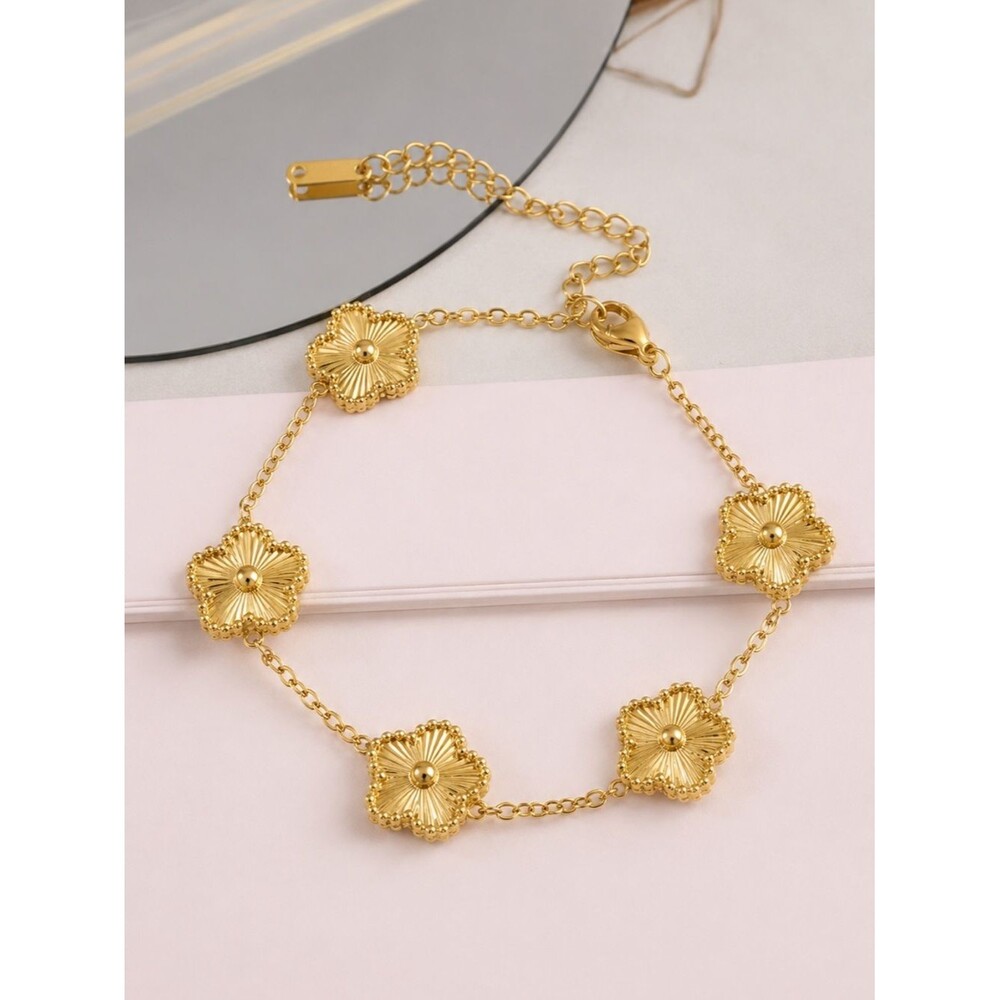 18K Gold Four Leaf Clover Bracelet Stainless Steel Lucky Floral Charm Alhambra
